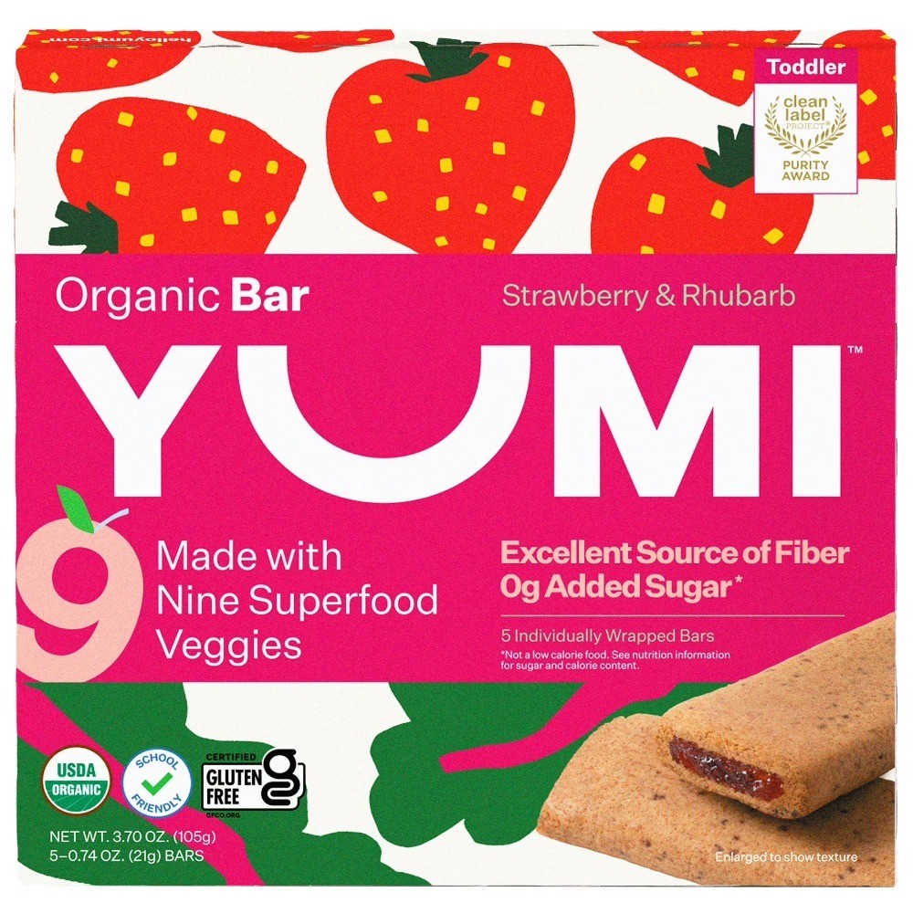 Organic Strawberry Rhubarb Snack Bars for Toddlers Pack of 5 Bars 3.7oz
