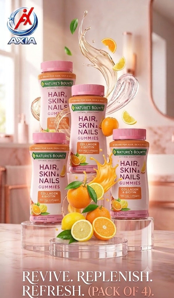 (4 bottles) 🍋Nature’s Bounty Optimal Solutions Hair, Skin & Nails 80 🍋Gummies
