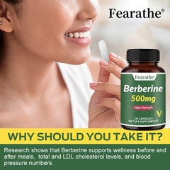 Berberine HCL Extract 500mg, Healthy Cholesterol Heart Health 120 Caps