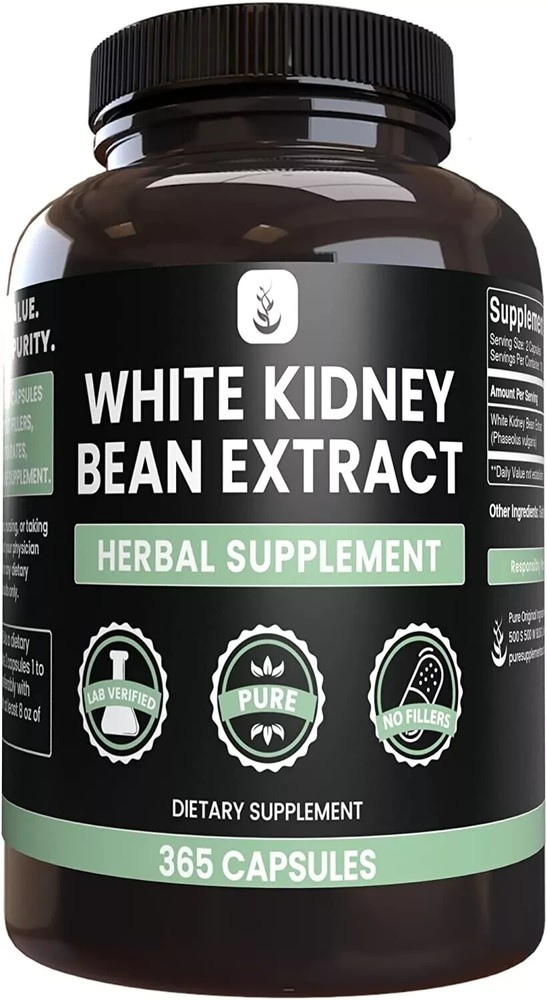 2 Jars * PURE White Kidney Bean Extract *Weight Management*365 Capsules*Exp09/23