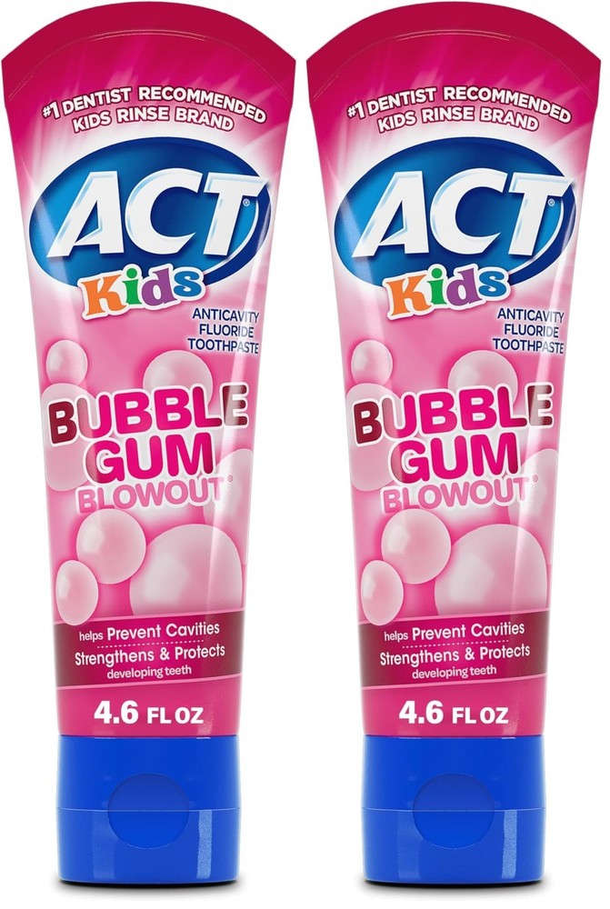 ACT Kids Anticavity Fluoride Toothpaste 4.6 oz. Bubble Gum Blowout (Pack of 2)