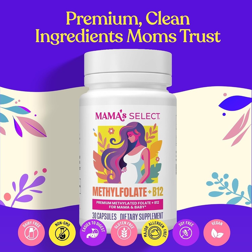 Mama’s Select Methylfolate 5-MTHF + B12 Pregnancy Breastfeeding 30 Capsules