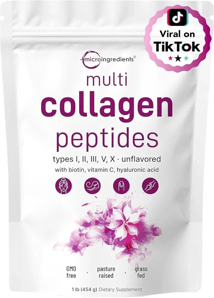 Multi Collagen Peptides Powder 1 lb Hydrolyzed Protein Peptide Type I-II,III,V,X