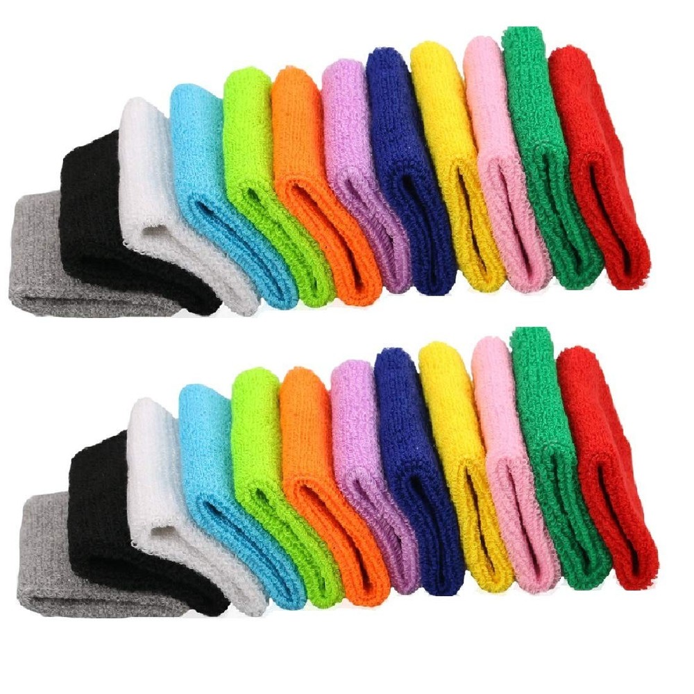 12 Pairs Colorful Sports Wristbands Cotton Sweatband Men Women