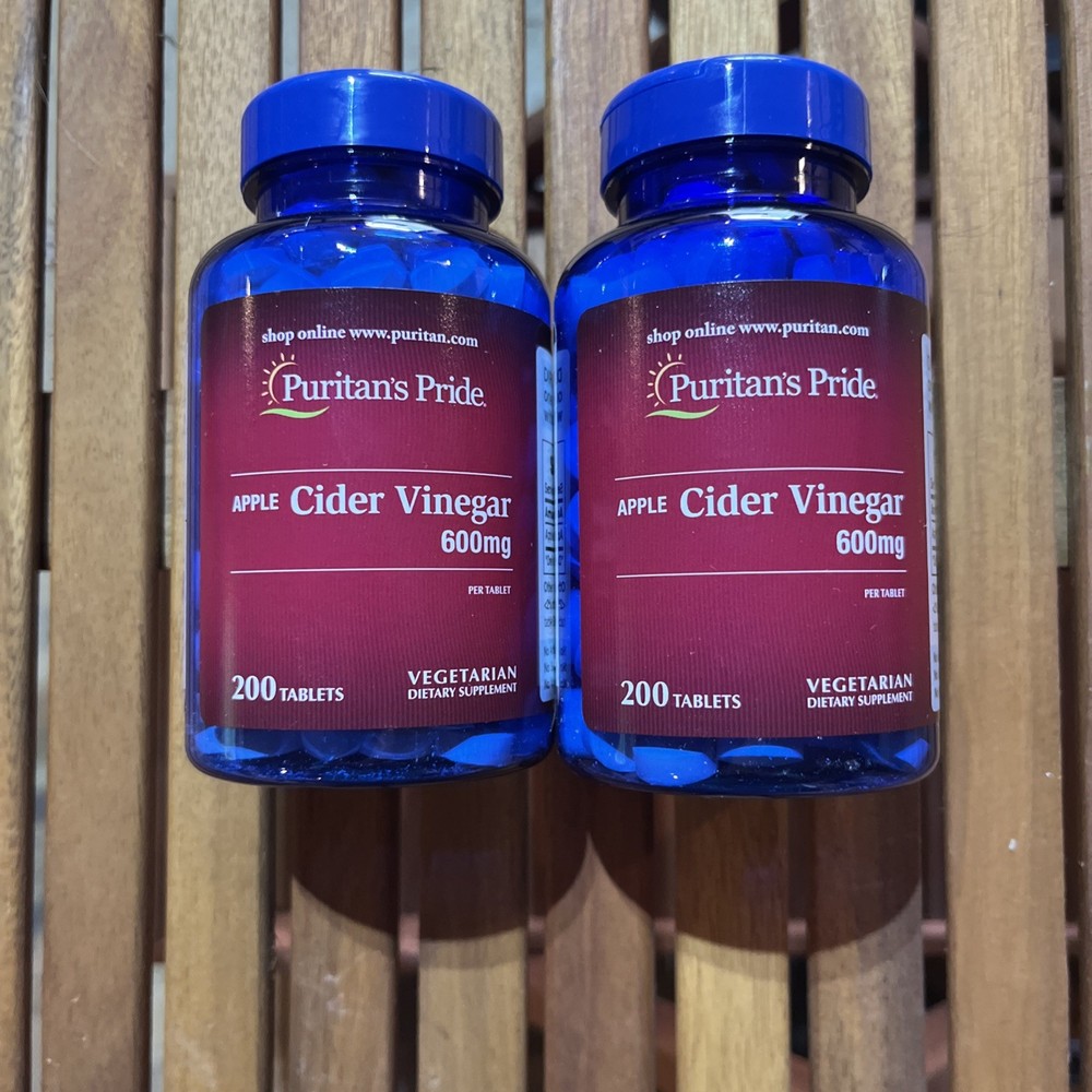 Two bottles Puritan’s Pride Apple Cider Vinegar 600 mg – 400 Tablets Exp 2027