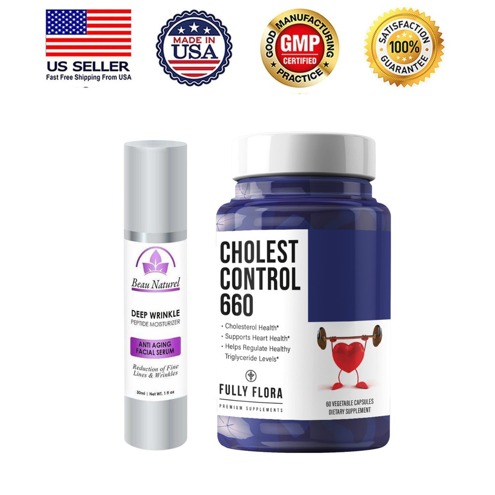 Facial Cream Serum Moisturizer & Cholesterol Support Heart Supplement 60 Caps
