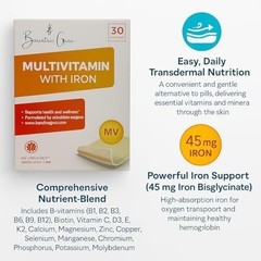 Daily Multivitamin & Iron Patch – B Complex D3 Calcium Magnesium Nutrients 30ct