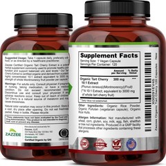 USDA Organic Tart Cherry Extract 120 Count Vegan 3000 mg Strength 10:1 Uric Acid