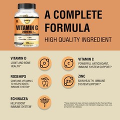Vitamin C 2000mg, Vitamin D3 5000IU, Zinc 40mg with Echinacea and Rose Hips, 120