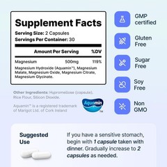 Spectrum 5 Magnesium Complex 500mg 5-in-1 Glycinate Citrate Malate 72 Minerals
