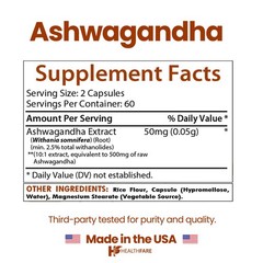 HealthFare Ashwagandha Root Herbal Supplement 500mg 120 Vegan Capsules – Non-GMO