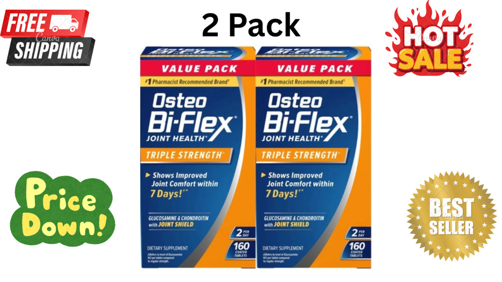 2 Pack Osteo Bi-Flex Triple Strength Dietary Supplement 160 Ct Free of Shipping