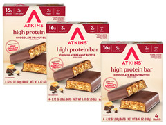 Atkins High Protein Bars, Chocolate Peanut Butter Flavored, 16g Protein 12 Count
