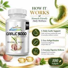 Garlic Oil 5000 MG 2X100 = 200 sofgel Cholesterol Cardio Health Very Fresh Pills