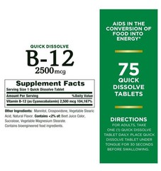 Nature’s Bounty Vitamin B12 2500mcg Energy Support Cherry 75 Quick Dissolve Tabs
