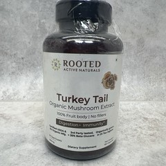 Rooted Turkey Tail Organic Mushroom Extract-180 Capsules- 500mg- 12/2025- 90 Day