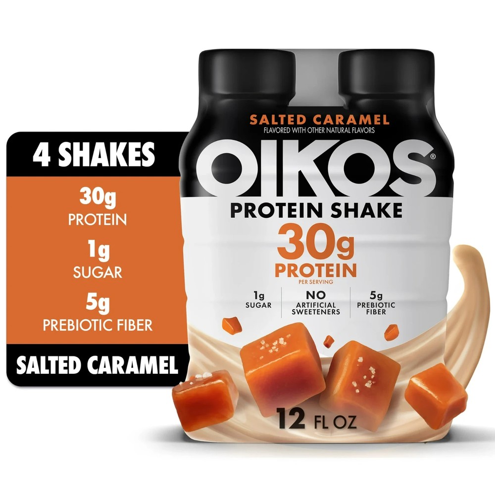 Oikos Protein Shake, Shelf Stable, Salted Caramel, 30g Protein, 12 fl oz, 4 Coun