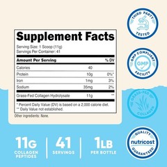 Collagen Peptides Powder 1LB Grass Fed Unflavored