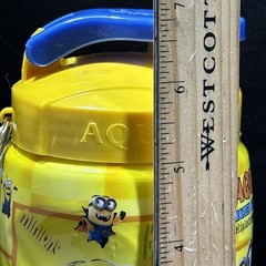 Minions Beli Plastic AQUA Water / Drink Bottle YELOW Strap Flip Lid Reusable