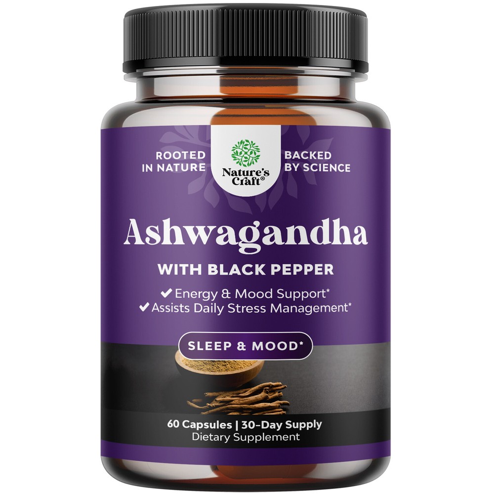 Best Ashwagandha Root Powder Capsules 1300mg Per Serving – Relaxation Sleep 60ct