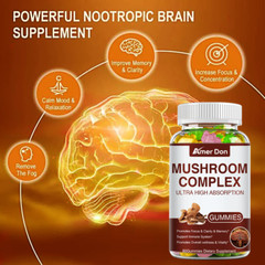 Mushroom Extract Complex Gummies Lions Mane Chaga Reishi Focus Memory Immunity