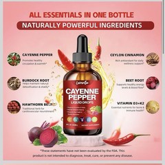 Cayenne Pepper Liquid Drops Supplement Hawthorn Berry, Vitamin D3 K2, Beet Root