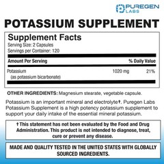 Puregen Labs Potassium Bicarbonate Supplement 1020 mg | 240 Count (Pack of 1)