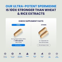 High-Potency Spermidine Supplements for Longevity, 100x Formula, Vegan, 120 Caps