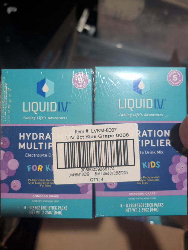 Liquid IV Hydration Electrolyte Drink Mix Kids CNCRD GRPE 8ct-4PK Exp 25sep2025