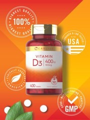 Vitamin D3 400IU | 10mcg | 400 Tablets | Vegetarian, Non-GMO | by Carlyle