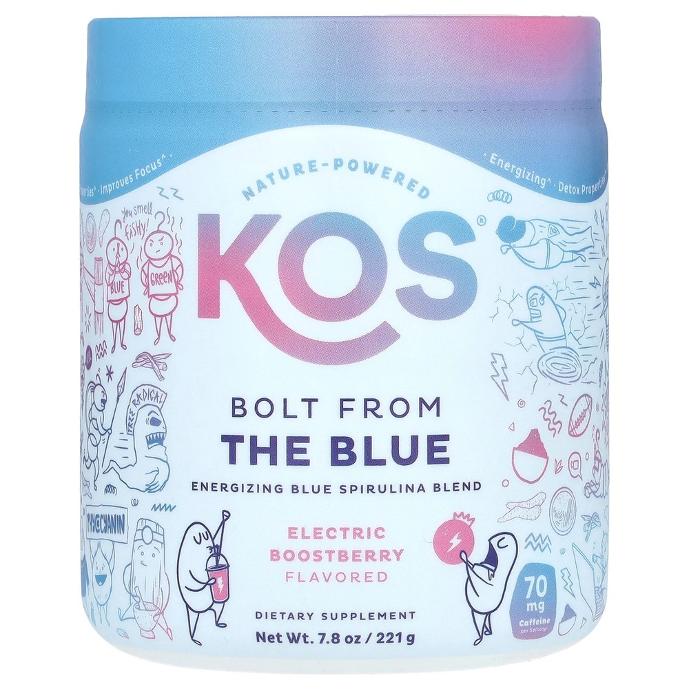 2 X KOS, Bolt From The Blue, Energizing Blue Spirulina Blend, Electric Boostber