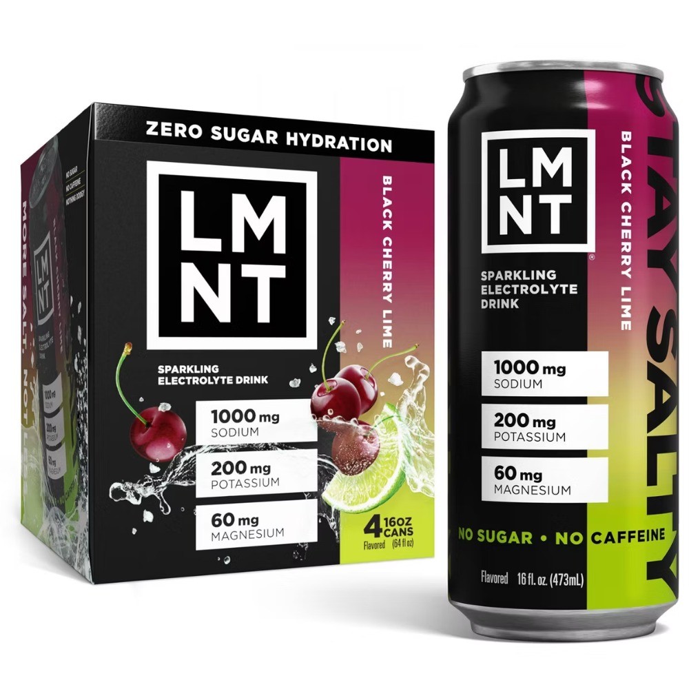 LMNT Black Cherry Lime Salt Zero-Sugar Electrolytes Sports Drink – 4pk/16 fl oz