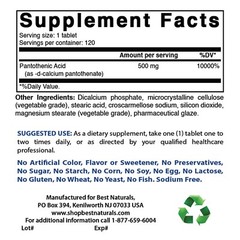 Best Naturals Pantothenic Acid 500 mg 120 Tablets