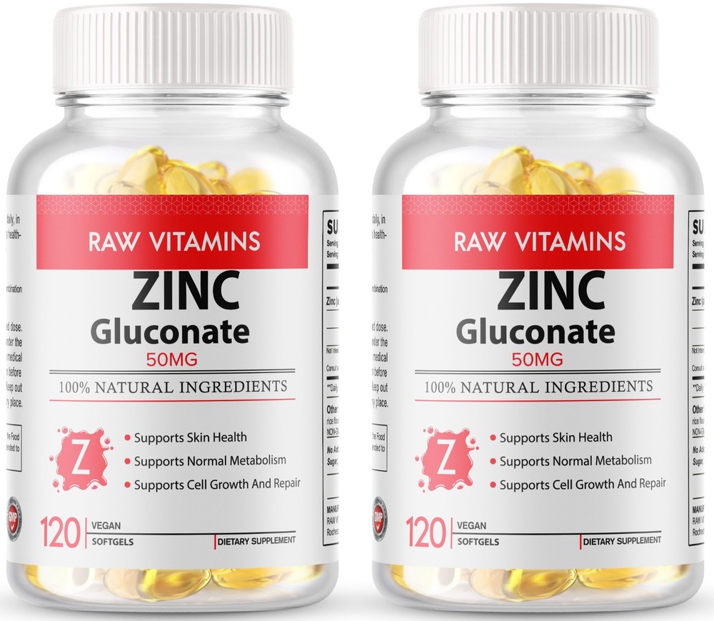 Zinc Gluconate Skin Metabolism (50mg) Gluten Free and Non-GMO 240 Softgel USA