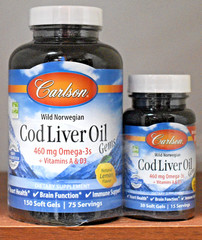 Carlson Wild Norwegian Cod Liver Oil Gems 460 mg 150 + 30 Softgels Lemon Flavor