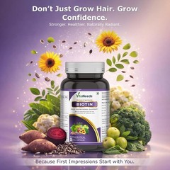 3 Pack VITA.NEEDS Biotin 60 Veg Caps Plant Based