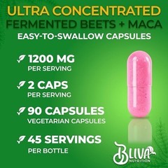 BLIVA Fermented Beet Root 1000mg + 200mg MACA Extract, 90 Capsules Exp:04/28