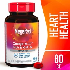 MegaRed Advanced 4 in 1 Omega-3s Fish & Krill Oil 500mg 80 Softgels Exp 6/27 NIB