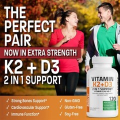 Vitamin K2 (MK-7)+D3 Naturally Supports Heart combined with Bone Health Non-GMO