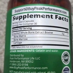 Peak Performance Grass Fed Bone Marrow Extract Capsules 180 Ct Superfood Exp3/27
