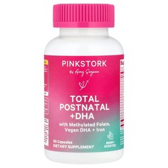 2 X Pink Stork, Total Postnatal + DHA, Berry, 60 Capsules