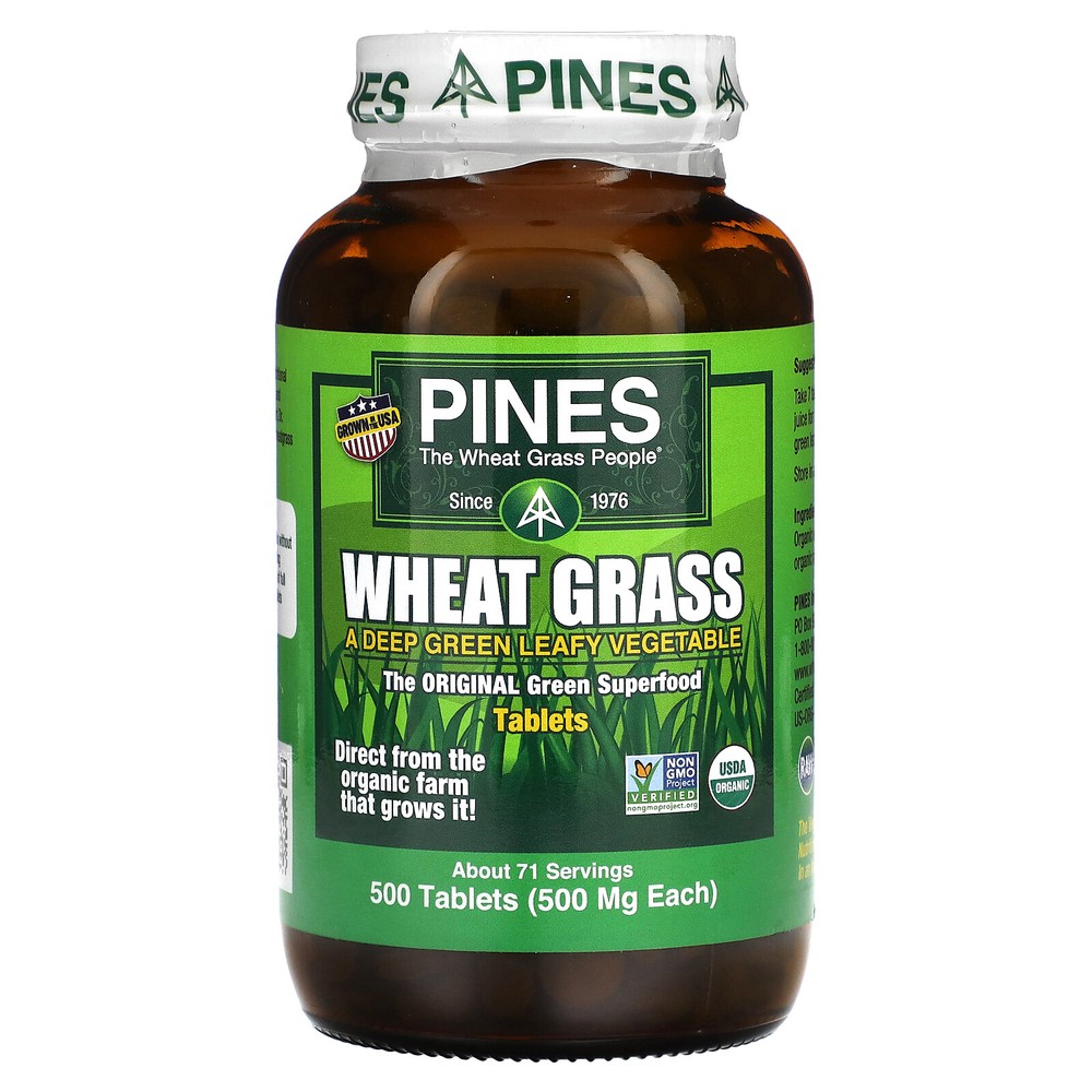 Pines International Organic Wheat Grass 500 mg 500 Tablets Gluten-Free, Non-GMO,