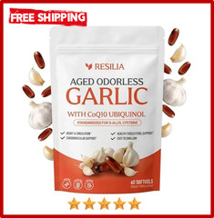 Resilia Garlic Extract 1200mg Softgels (60 Count) – Odorless Aged Garlic Extra..