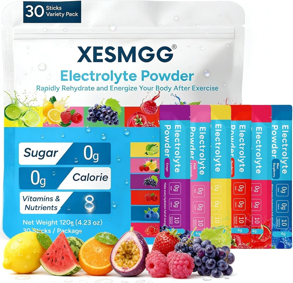 Electrolytes Powder Packets 30 Sticks Sugar Free Hydration Liquid Supplement Low