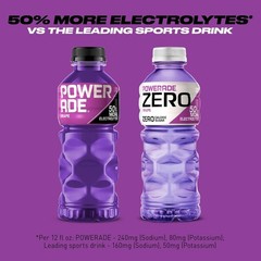 POWERADE Electrolyte Enhanced Zero Sugar Grape Sports Drink, 20 Ounce (Pack of 8