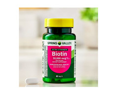 Spring Valley Extra Strength Biotin plus Keratin Tablets, 10000 Mcg, 60 Count,