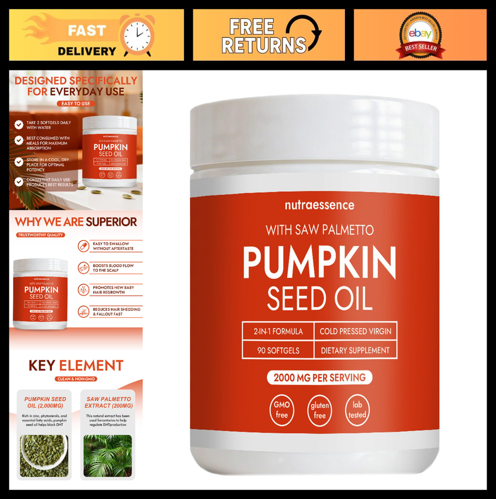 Pumpkin Seed Oil with Saw Palmetto – Cold Pressed, Pure Virgin, Non-GMO – Suppor