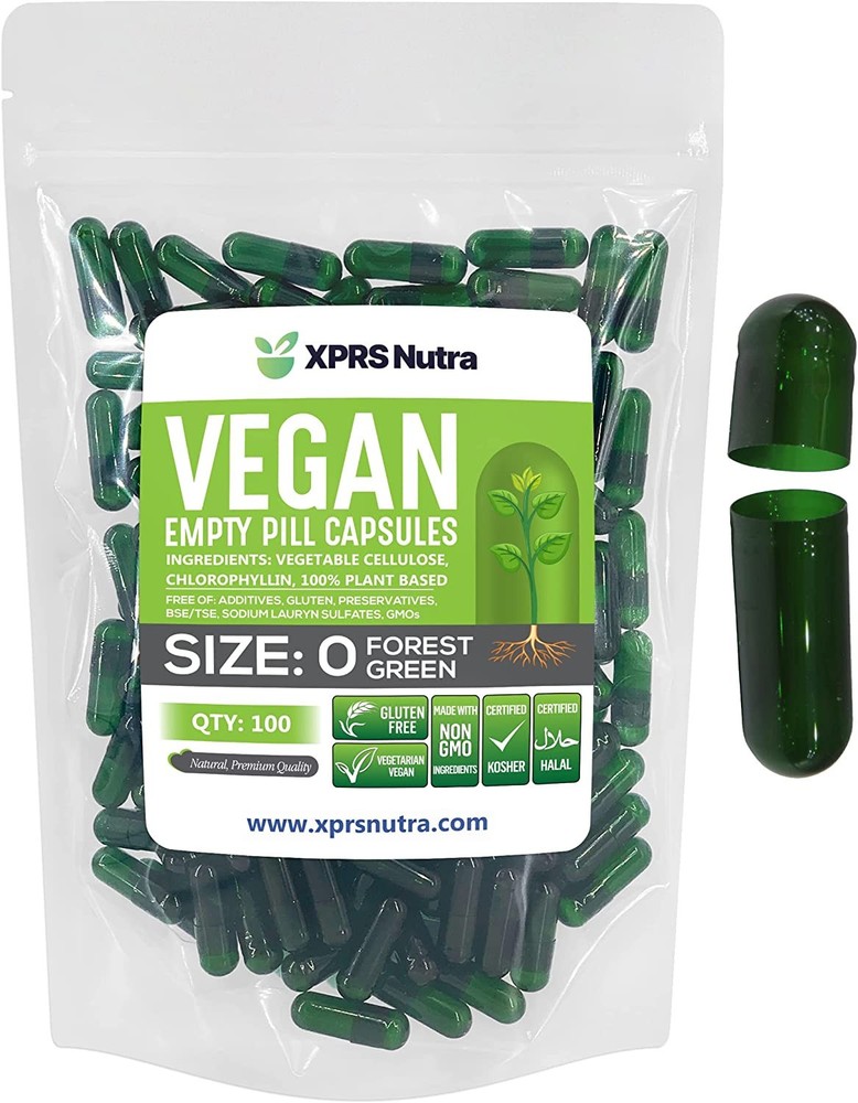 Size 0 Forest Green Empty Vegan Capsules Vegetarian Veggie Kosher Veg Caps Pills