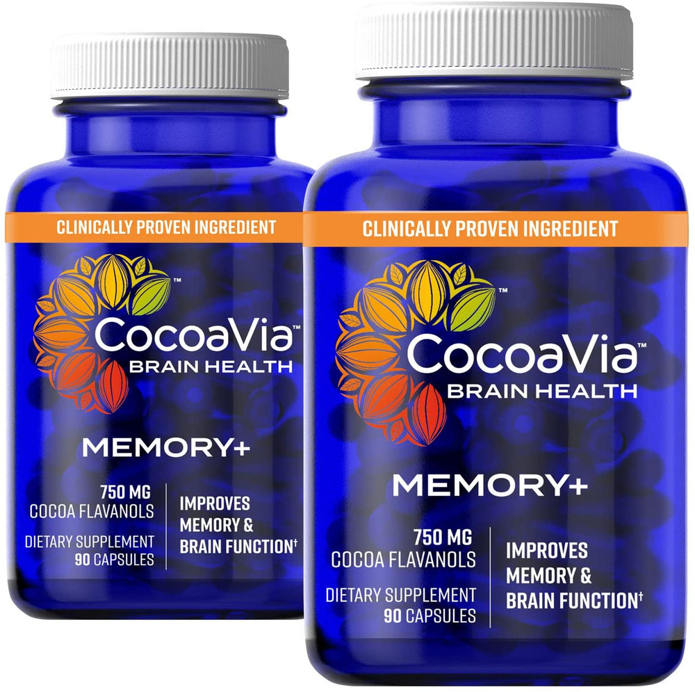 CocoaVia Memory+ Brain Supplement 750 mg Cocoa Flavanols Capsules, 60 Day Supply