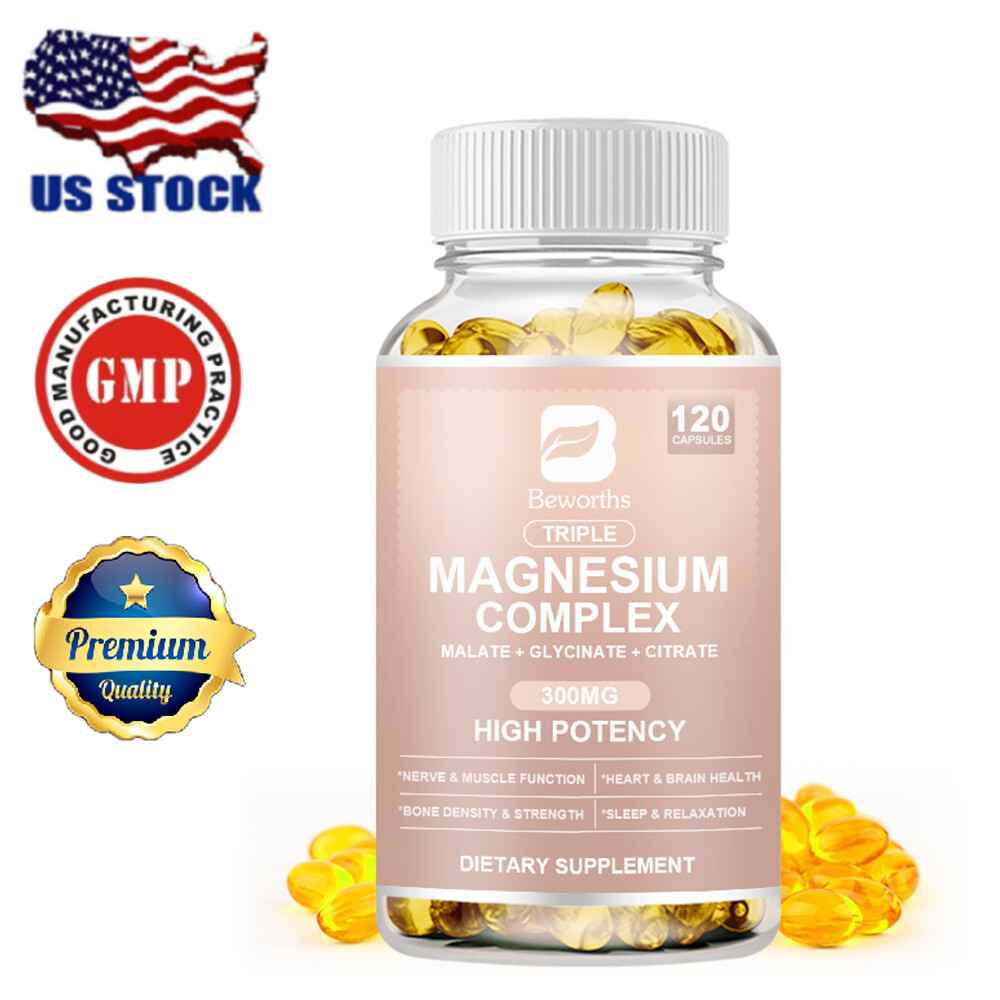 Triple Magnesium Complex Supplement – Mag Glycinate,Citrate,Malate,Stress Relief
